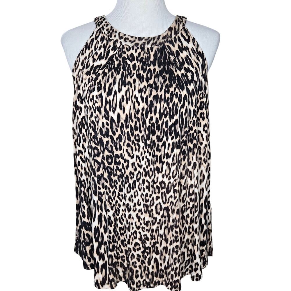 Cable & Gauge Leopard Print Tank Sleeveless Halter Size XL Tan Black Brown
